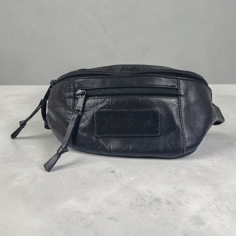 VTG LL Bean Black Leather Fanny Pack Waist Bag 80s 90s YKK Zip Adjustable